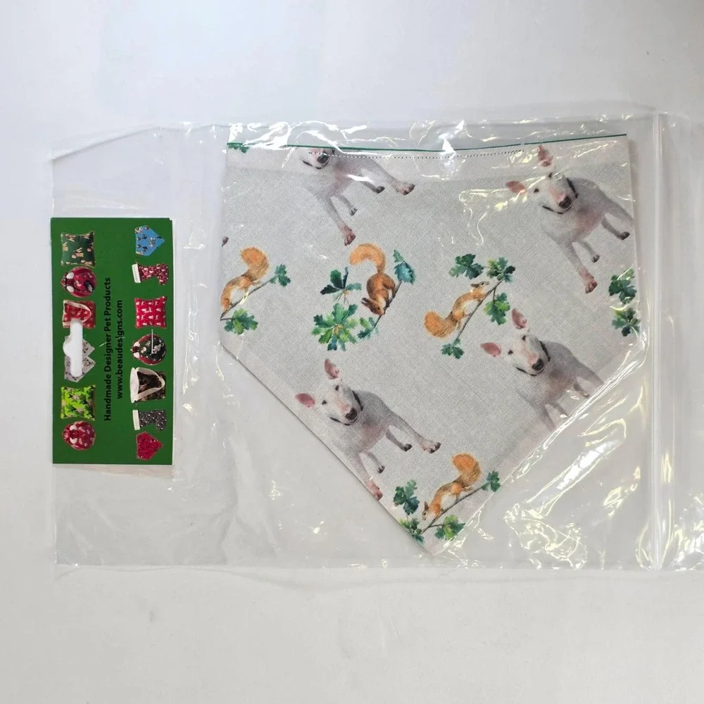 Beau Dog Bandana Designs Bull Terrier Squirrel Reversible Polka Dot Small 16